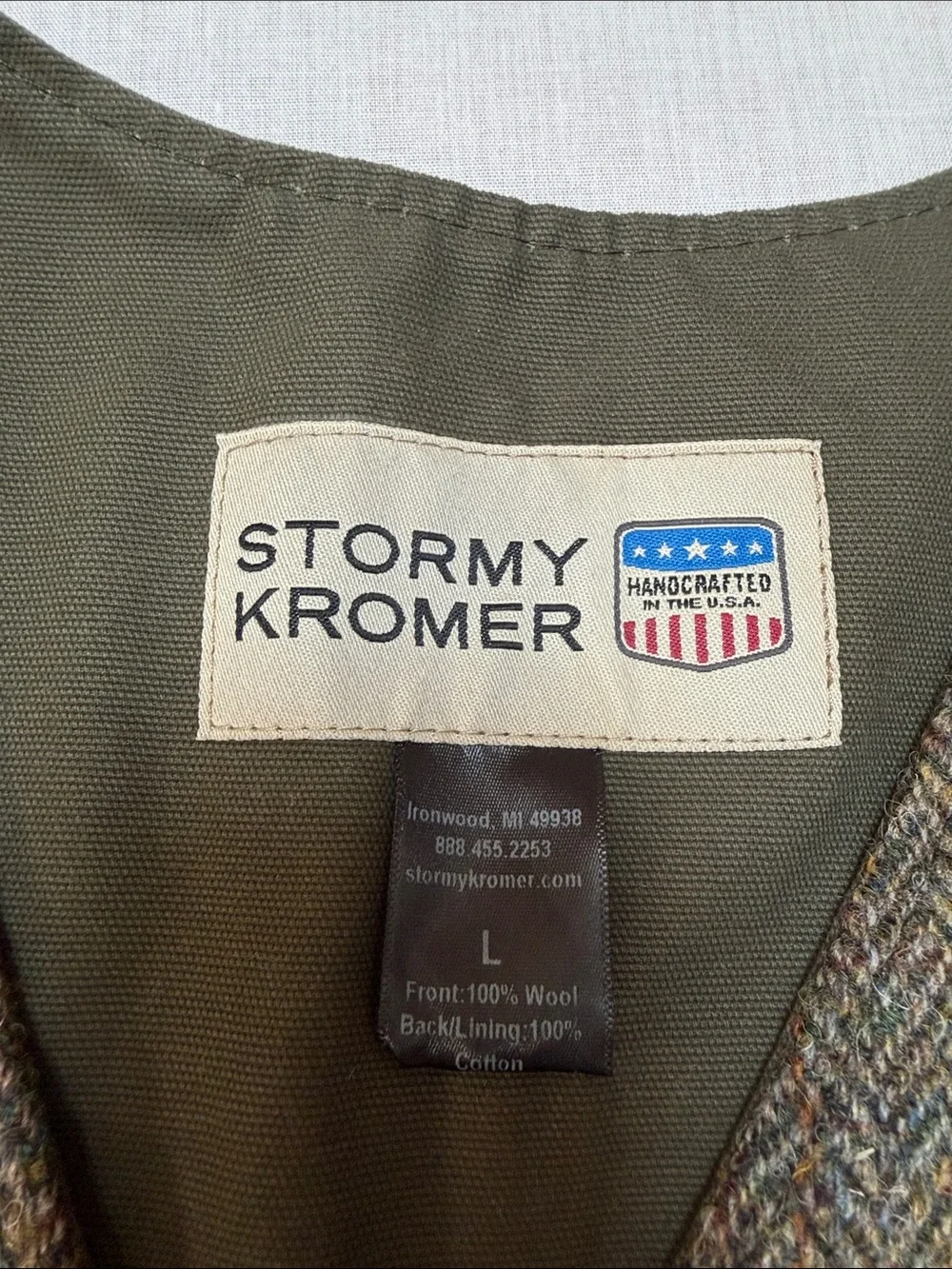 Stormy Kromer Harris Wool Tweed Uptown Herringbone Men's Vest Olive & Brown Sz L